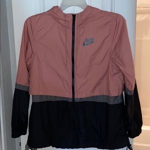 pink, grey, & black nike windbreaker